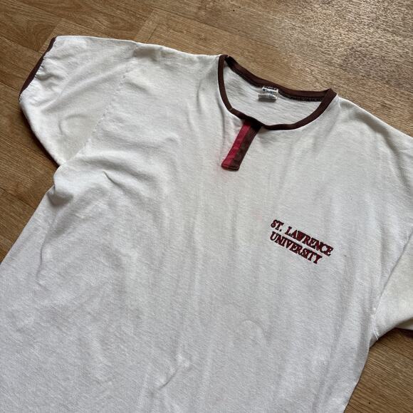 Vintage Champion Ringer T Shirt 80s At. Lawrence University Jersey Knit XL - Picture 1 of 11